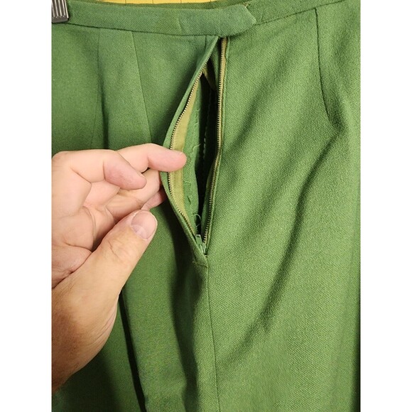 Vtg Tudor Square Pencil Straight Skirt Size Med Solid Green Wool Kick Pleat - Picture 8 of 14